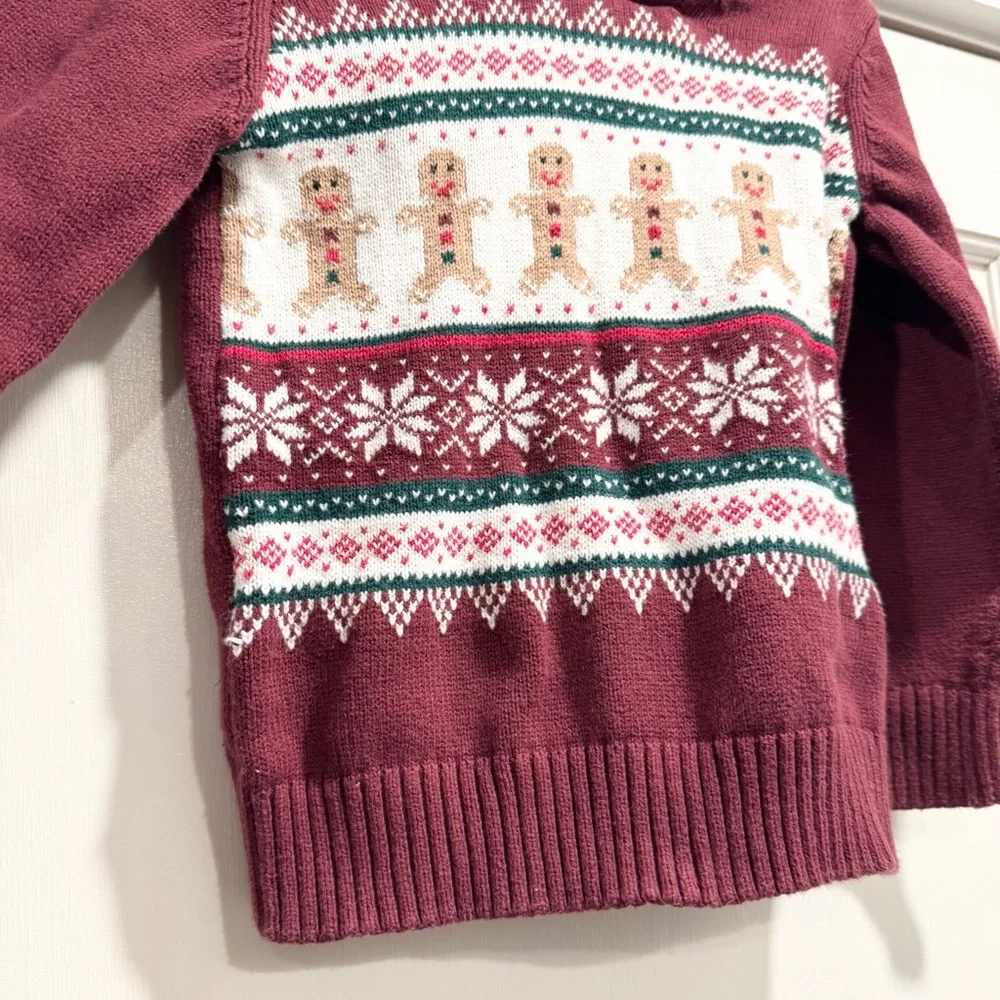 The Children’s Place Gingerbread Boy‎ 3T Christmas Sweater Burgundy Holiday Xmas